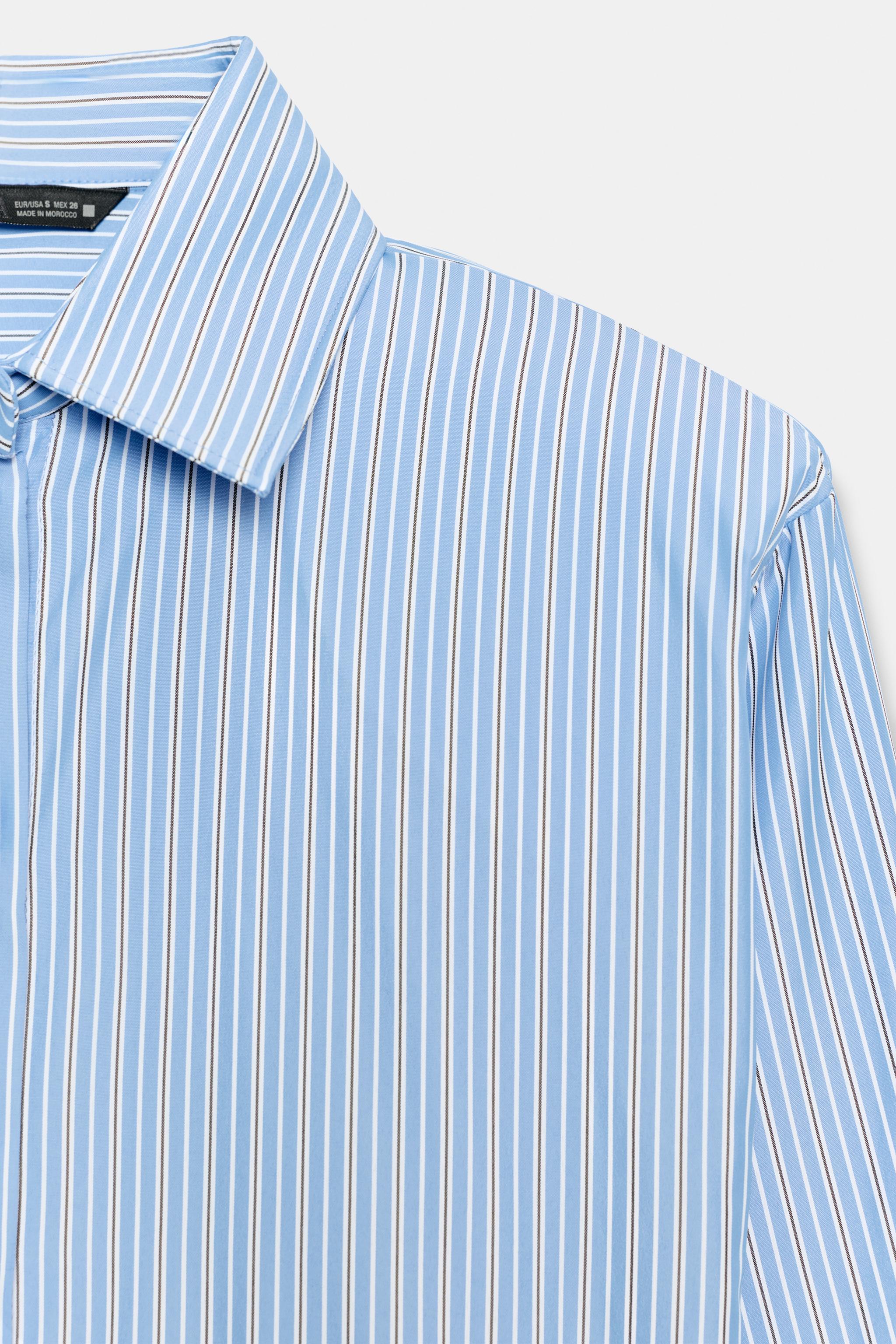 STRIPED SHOULDER PAD POPLIN SHIRT